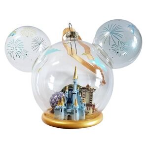 Disney Four Parks Glass Christmas Ornament WDW Walt World Mickey Mouse Ears RARE